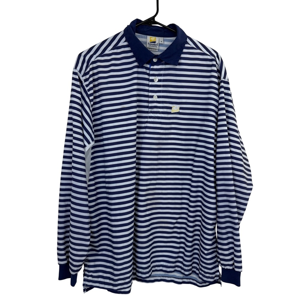 Solumbra Shirt Mens Medium Blue Striped Long Sleeve Polo Sun Protection 1010P15